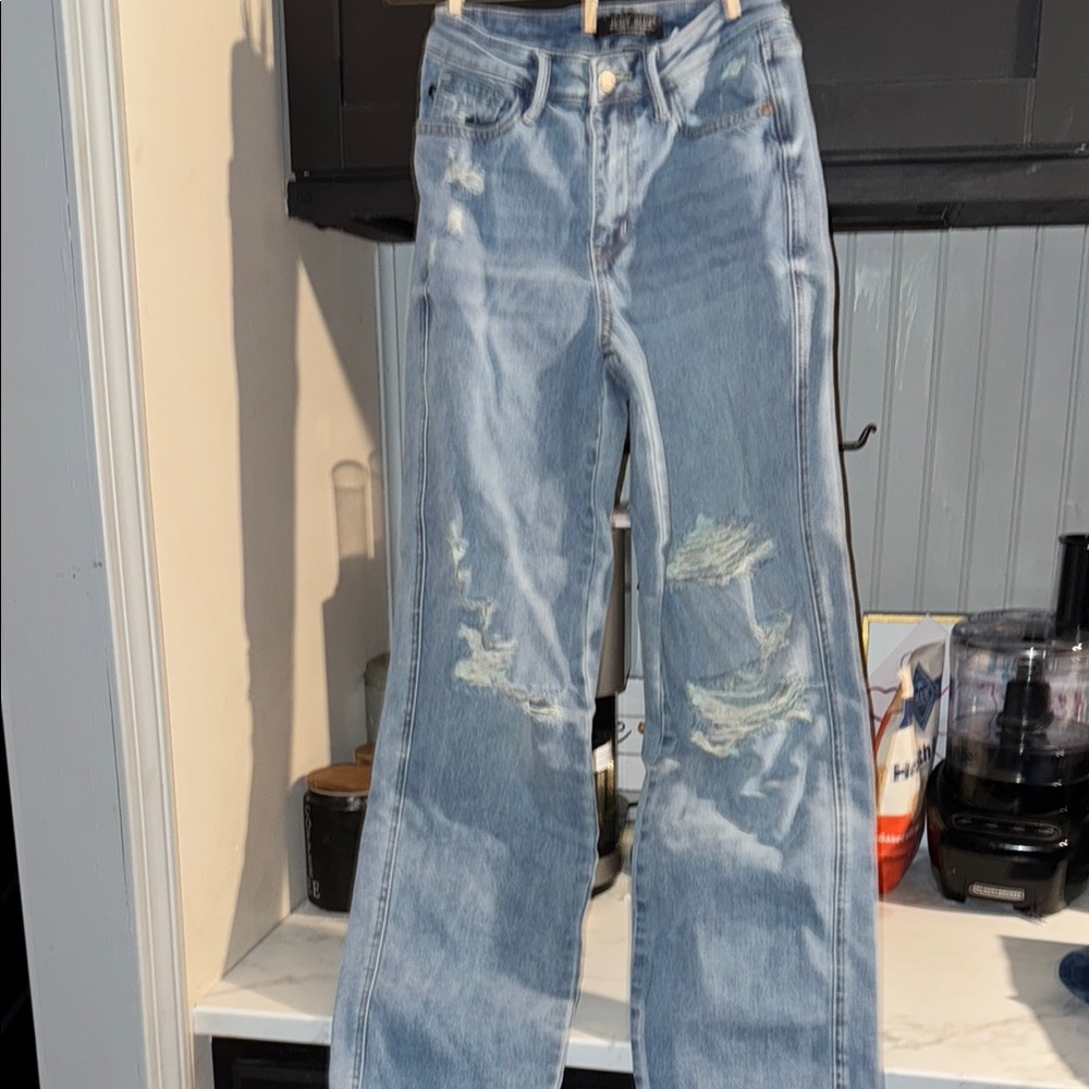 Judy Blue Blue Straight Leg Jeans with Floral Embroidery